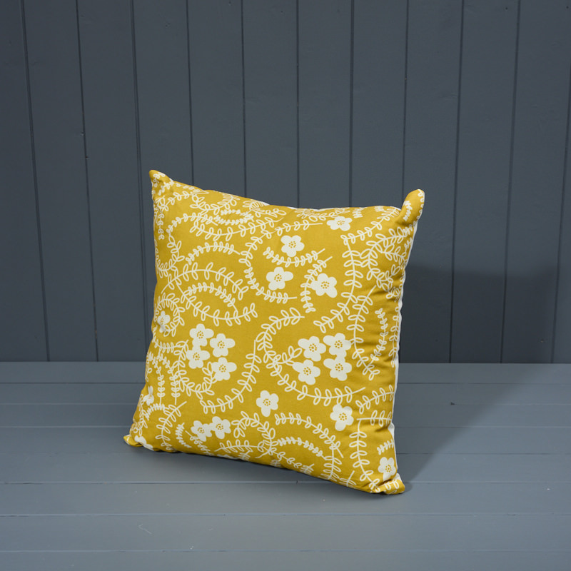 Mustard and White Patterned Cushion detail page
